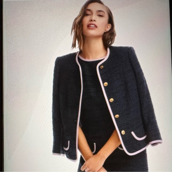 💙🩷BROOKS BROTHERS WOVEN COTTON TWEED BOUCLE SHEATH DRESS & JACKET IN NAVY BLUE! - Picture 11 of 11